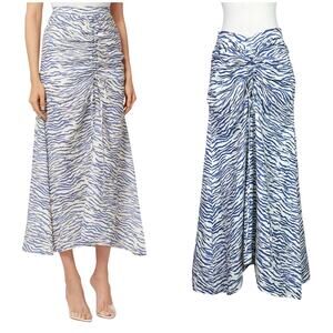 PAPER London | Sisi Linen Zebra Striped Blue Cream Scrunched Maxi Skirt 8